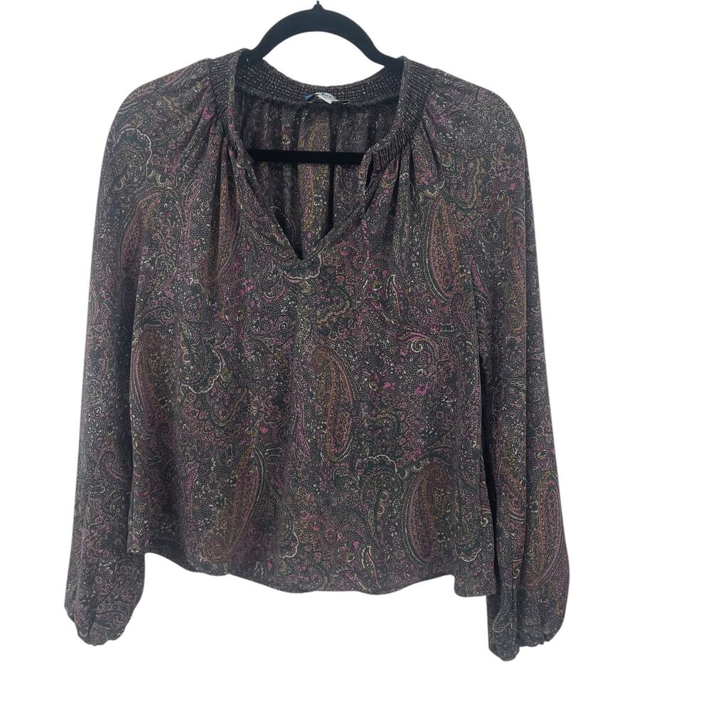 Evereve Kyra Paisley Smocked V Neck Long Sleeve Top Womens Small